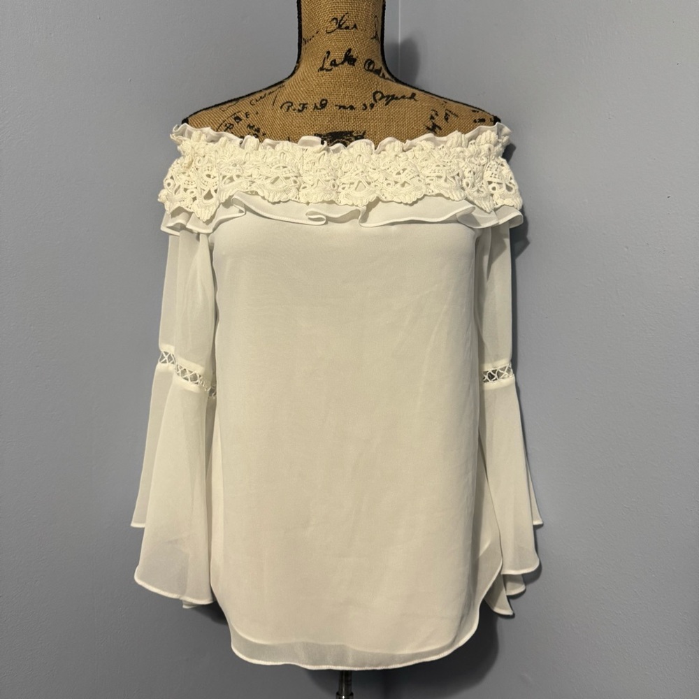 WHBM Off the Shoulder Bell Sleeve Blouse